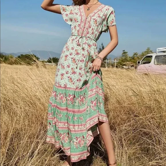 blue dress for baby girl Long summer dress, boho dress, Gypsy Maxi dress – Foutaz main image 1